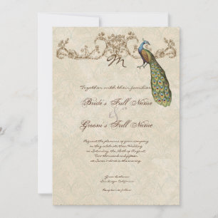 Convite De Casamento Vintage Peacock & Etchings