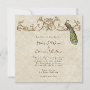 Convite De Casamento Vintage Peacock & Etchings