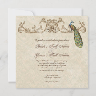 Convite De Casamento Vintage Peacock & Etchings