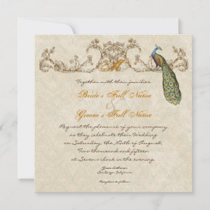 Convite De Casamento Vintage Peacock & Etchings