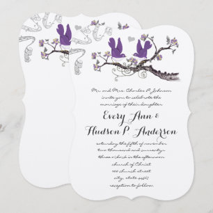 Convite de Casamento Vintage Plum Birds Amarelo e