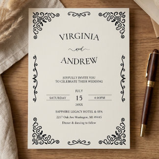 Convite de Casamento Vintage Preto e Branco Elegan