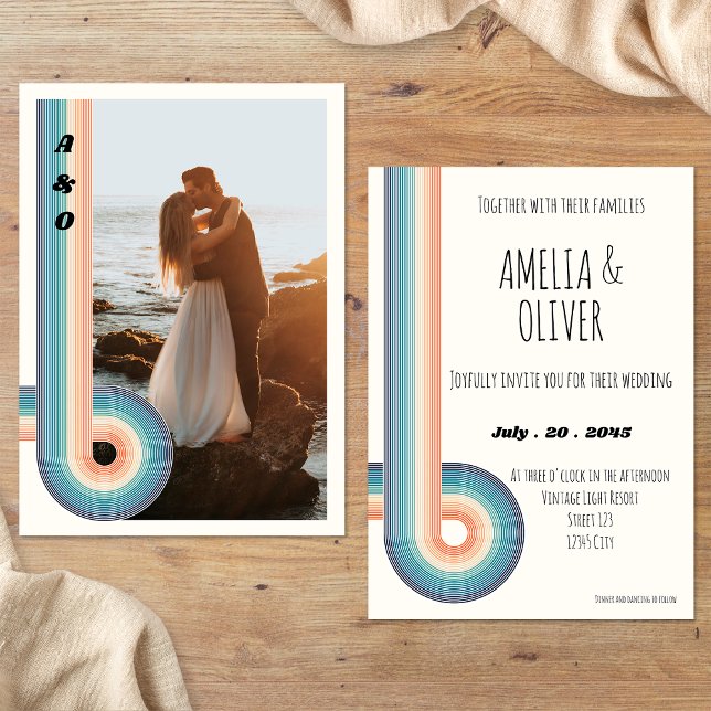 Convite de Casamento Vintage Retro Antigo Estilo 7 (Front / Back)