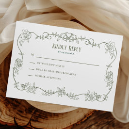 Convite de Casamento Vintage Rosa Espalhada Sage,