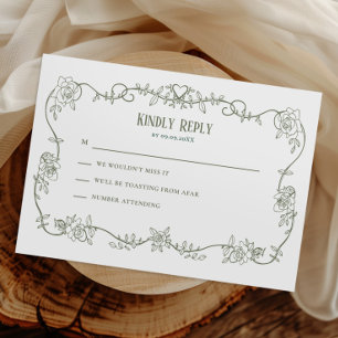Convite de Casamento Vintage Rosa Espalhada Sage,