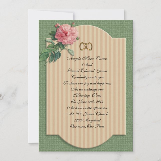 Convite de casamento vintage rosa shabby chic (Frente)
