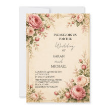 Convite de Casamento Vintage Rose 