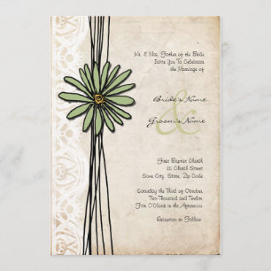 Convite de Casamento Vintage Sage Daisy