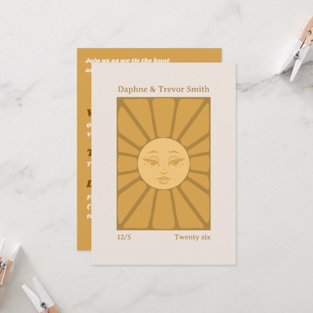 Convite de Casamento Vintage Sun (Frente/Verso In Situ)