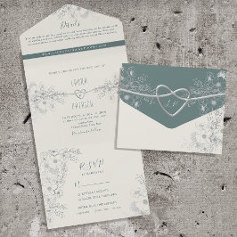 Convite de Casamento Vintage Verde Salvia Tudo em