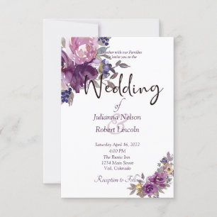Convite de casamento violeta para aquarelas floral