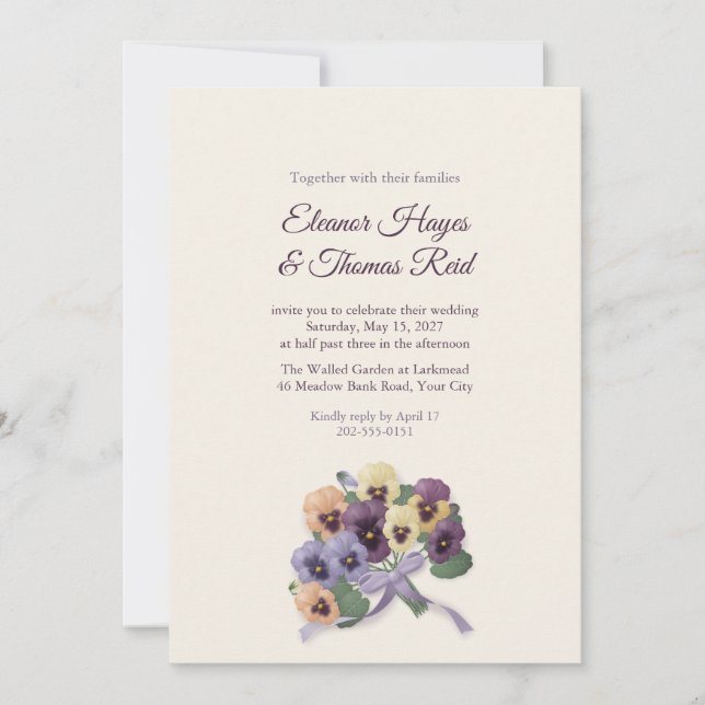Convite de Casamento Violetas de Veludo (Frente)