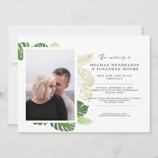 Convite de Casamento Virtual com Foto e Folhas de  (Frente)