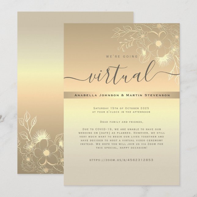 Convite de Casamento Virtual Dourado (Frente/Verso)