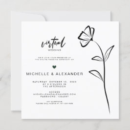 Convite de Casamento Virtual Floral Preto e Branco