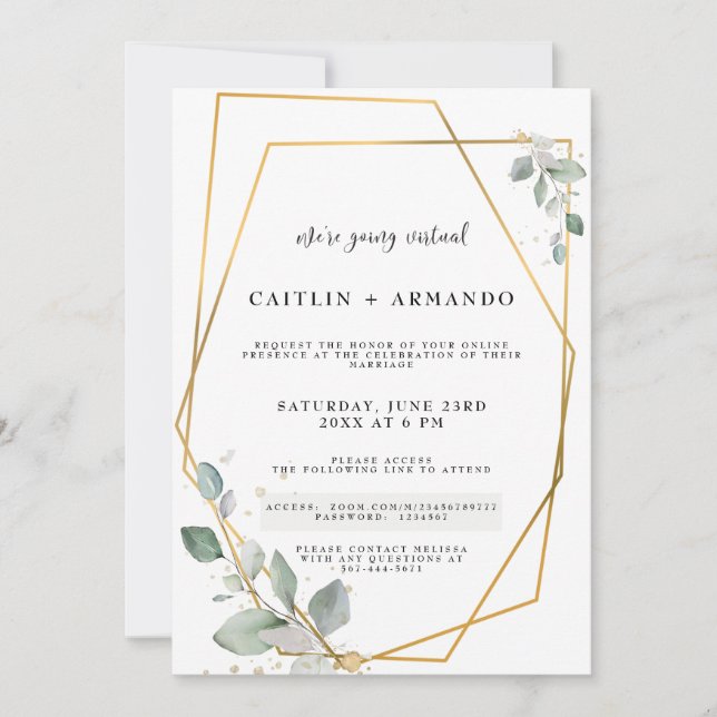 Convite de Casamento Virtual Geométrico Dourado (Frente)