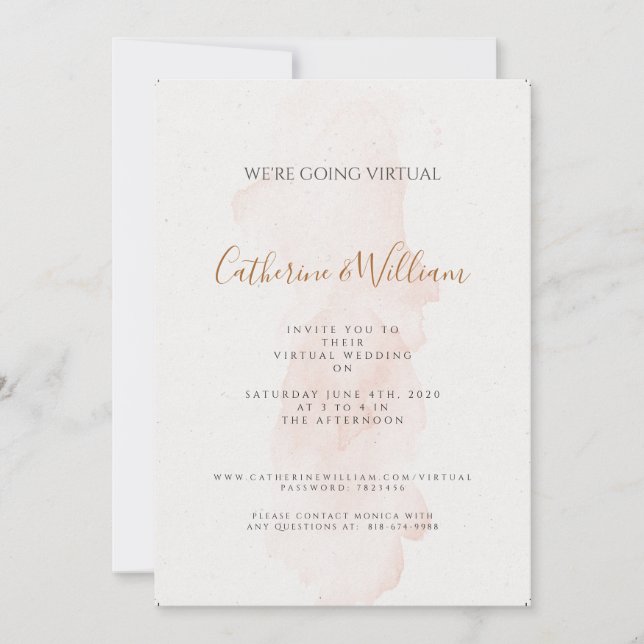Convite de Casamento Virtual Minimal Blushing Peac (Frente)