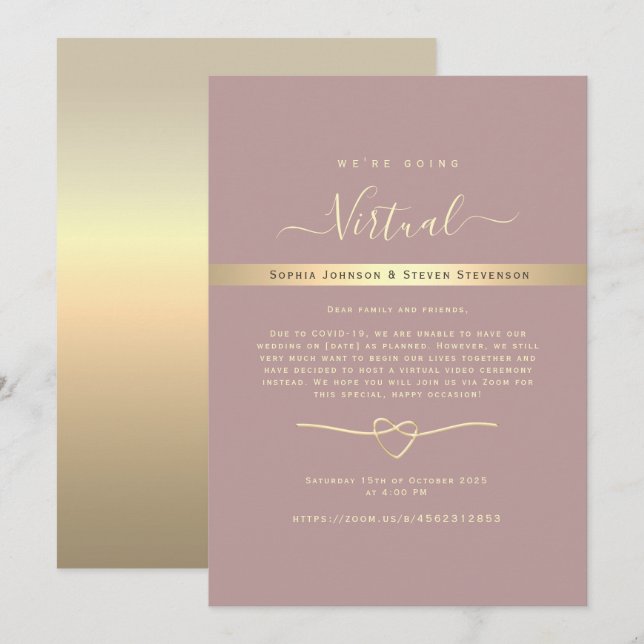 Convite de Casamento Virtual Rosa Empoeirado (Frente/Verso)