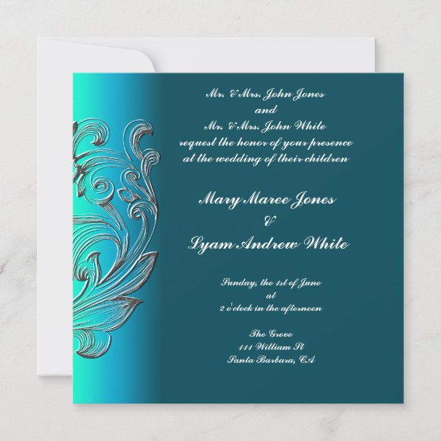 Convite de casamento Visual em relevo  Aqua Classi (Frente)