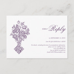 Convite de Casamento Vitoriano com Buquê Roxo em C
