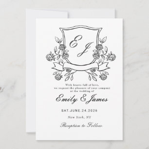 convite de casamento vitoriano com crista floral s