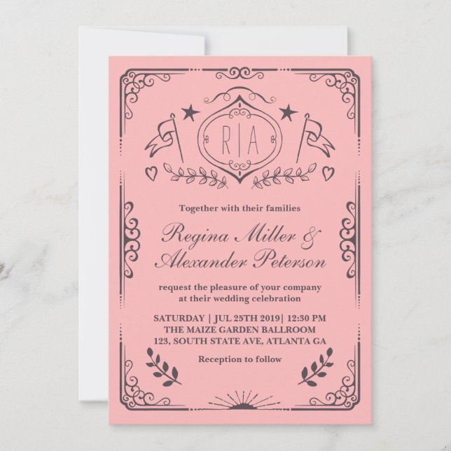 Convite de Casamento Vitoriano com Ondulação e Cur (Frente)