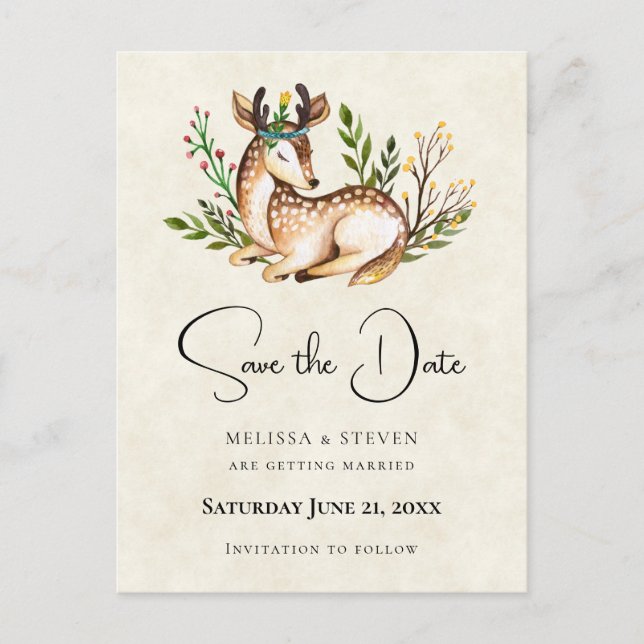 Convite de casamento Watercolor Deer Laying Down B (Frente)