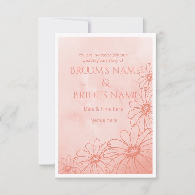 Convite de Casamento Watercolor Peach Daisy (Frente)