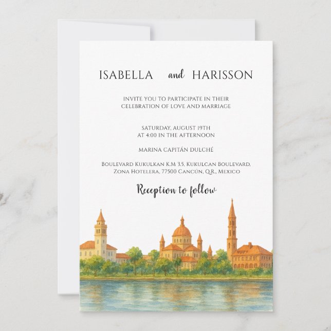 Convite de Casamento Watercolor Sant Augustine Flo (Frente)