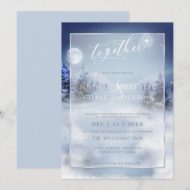 Convite De Casamento | Watercolor Winter Wonderlan (Frente/Verso)