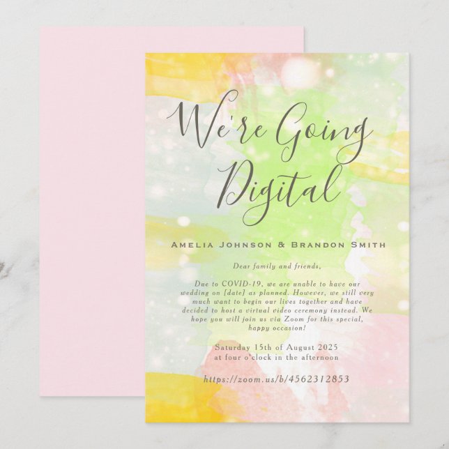 Convite de Casamento Watercolor Zoom (Frente/Verso)