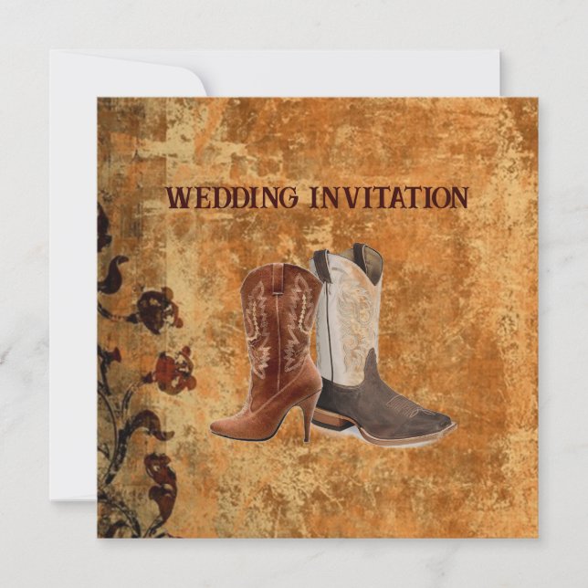 Convite de Casamento Western Botas de Cowboy Count (Frente)