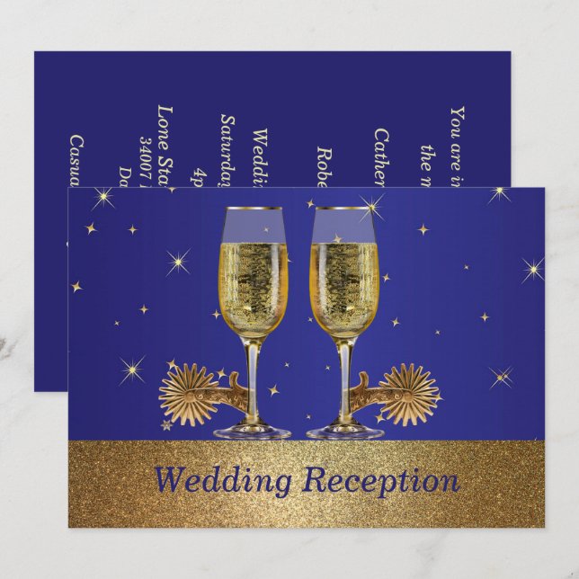 Convite de Casamento Western Cowboy Cowgirl Recepç (Frente/Verso)