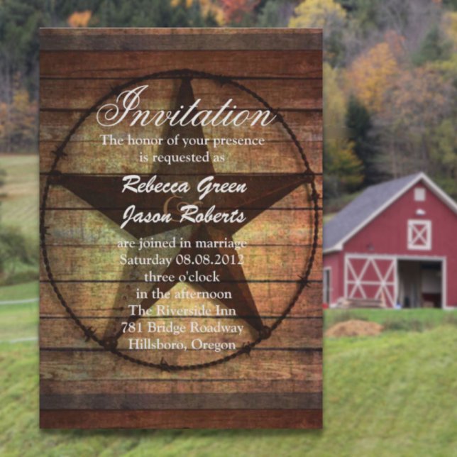 convite de casamento western estrela de madeira rú (rustic wood texas star western wedding invitation)
