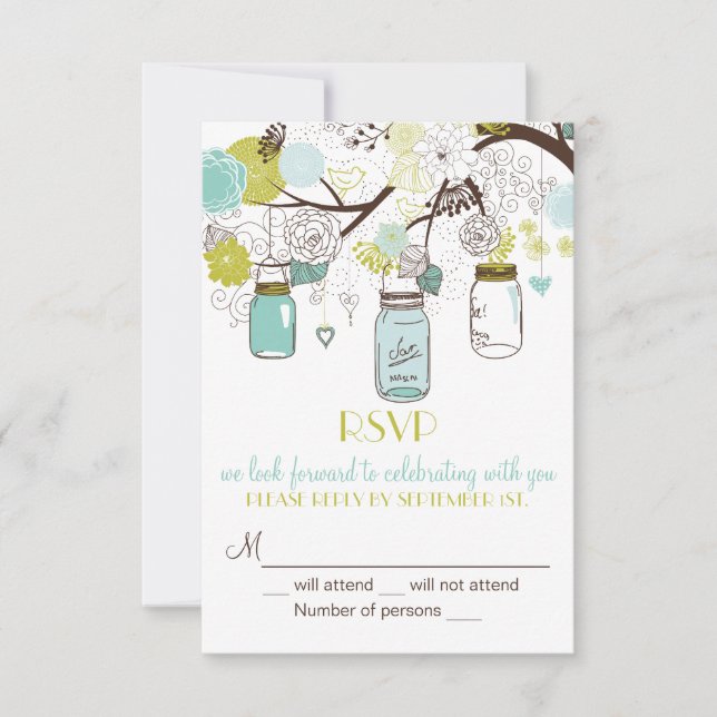 Convite De Casamento Whimsical Mason Jars RSVP (Frente)