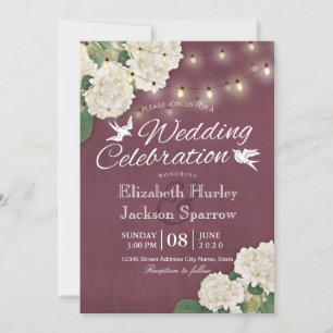 convite de casamento White Hydrangeas String Light