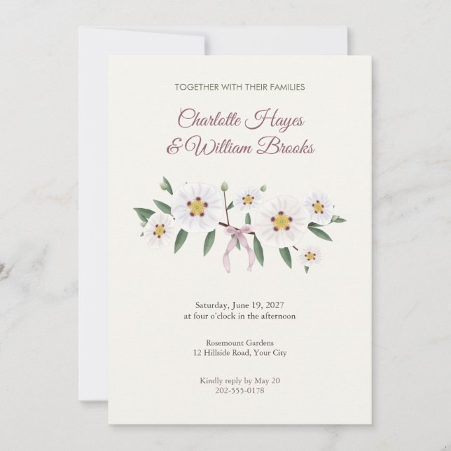 Convite de Casamento White Rockrose (Frente)