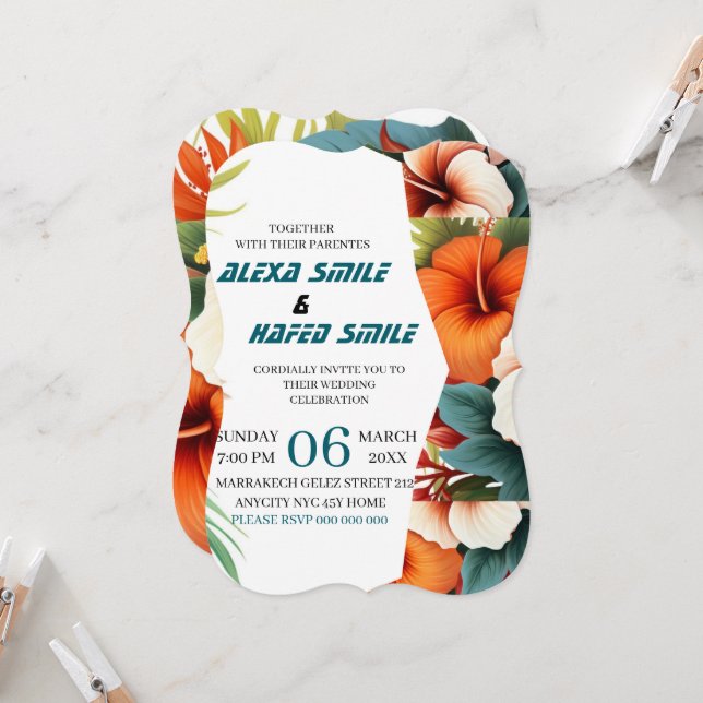 Convite de Casamento Wildflower Gatefold, Pretty W (Frente/Verso In Situ)