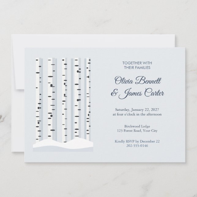 Convite de Casamento Winter Birch Grove (Frente)