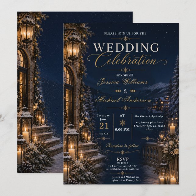 Convite de Casamento Winter Lodge (Frente/Verso)