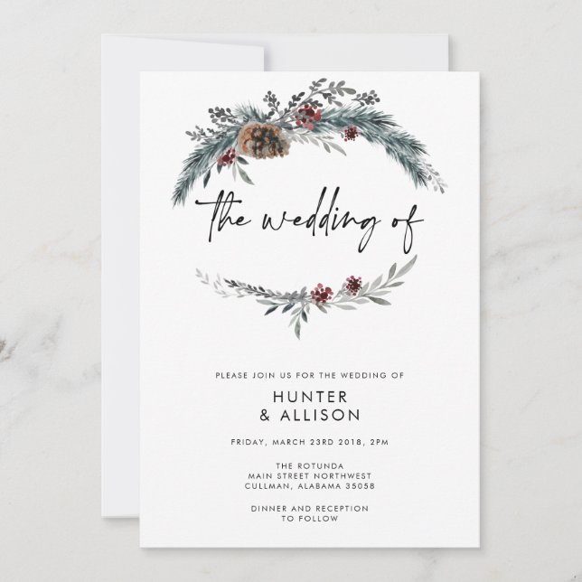 Convite de Casamento Winter Pine (Frente)