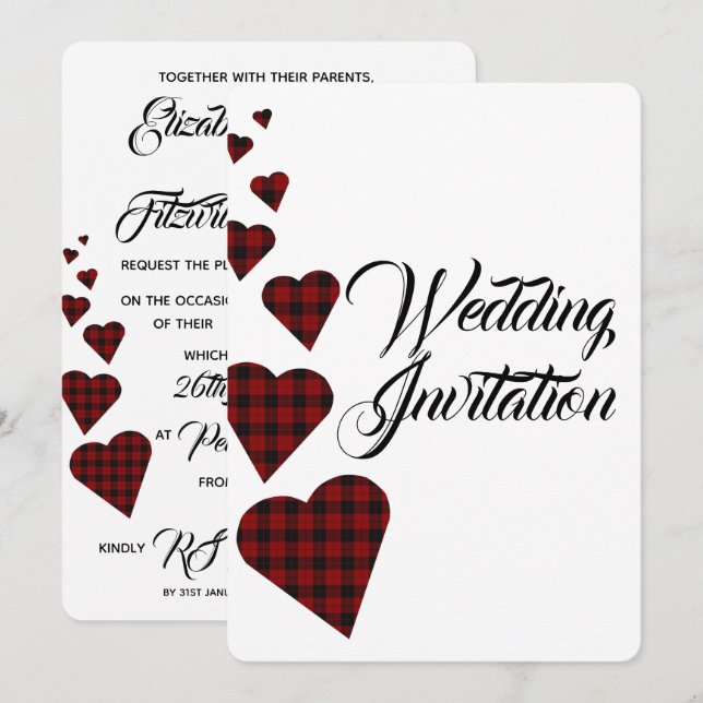 Convite de Casamento Xadrez Vermelho (Frente/Verso)