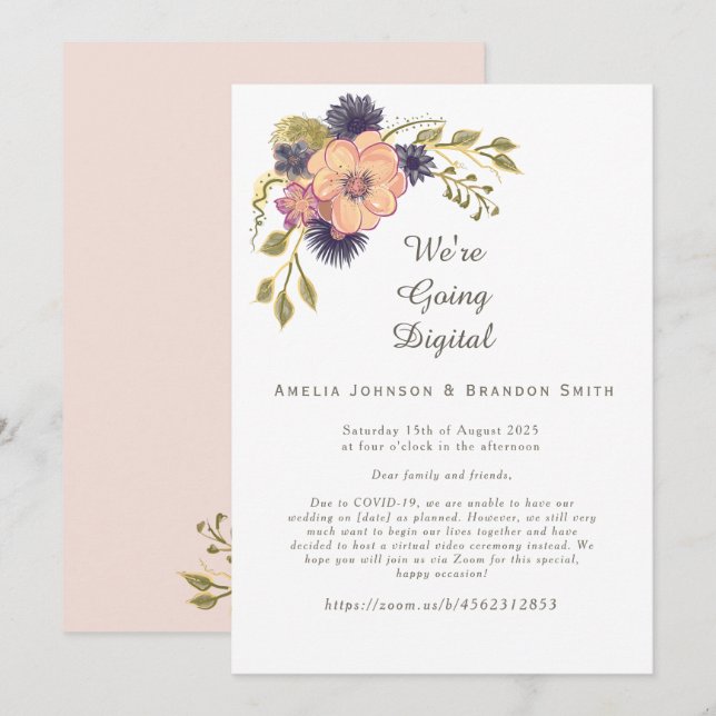 Convite de Casamento Zoom Rosa Bege (Frente/Verso)