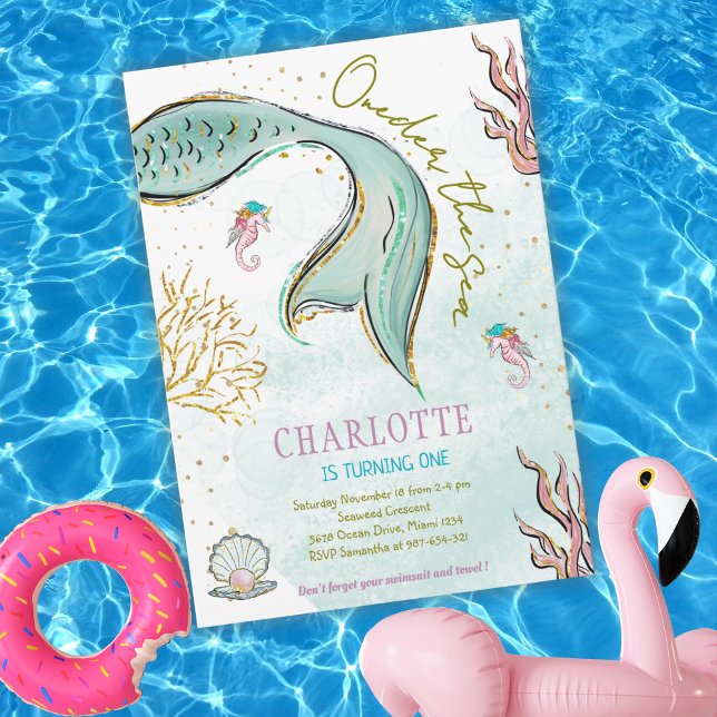 Convite de cauda de sereia brilhante menta sob o m (Criador carregado)