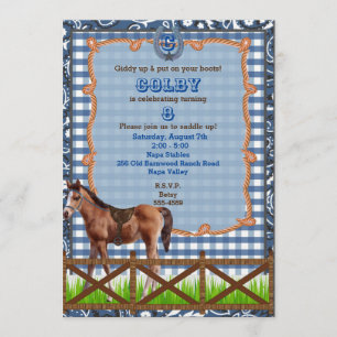 Convite de Cavalo Western Azul e Marrom