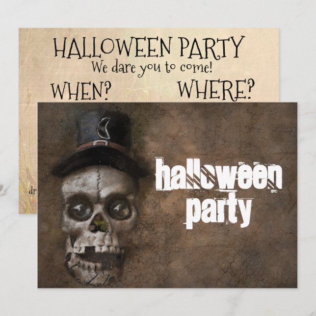 Convite de Caveira do Partido Halloween Personaliz (Frente/Verso)
