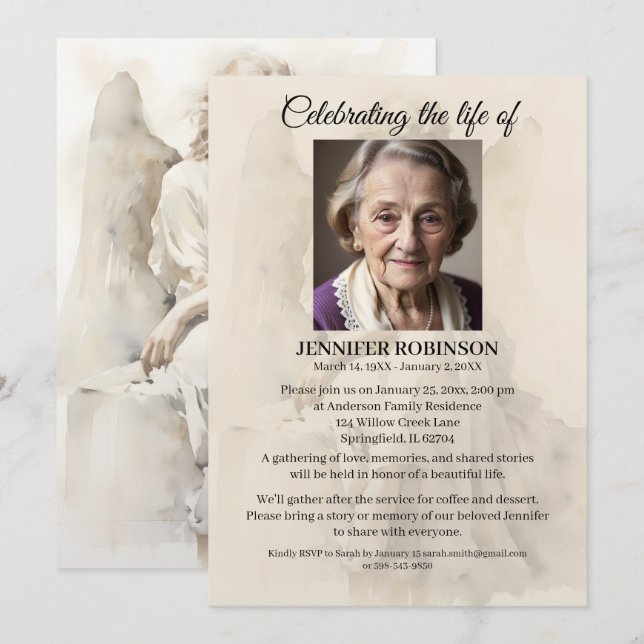 Convite de Celebração da Vida Memorial de Anjo (Frente/Verso)