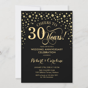 Convite de Celebração de 30º Aniversário Gold Blac
