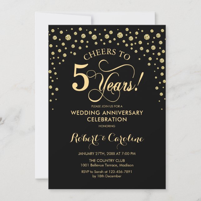 Convite de Celebração de 5º Aniversário Dourado Pr (Frente)