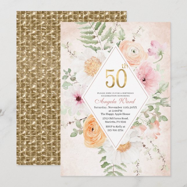 Convite de celebração de aniversário com aquarela  (Frente/Verso)
